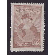 ARGENTINA 1928 GJ 645a ESTAMPILLA NUEVA CON GOMA VARIEDAD AVION INCENDIADO U$ 30